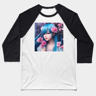 Beaux Animes Art  Manga Anime Girl with blue hair and roses everywhere Design Baseball T-Shirt